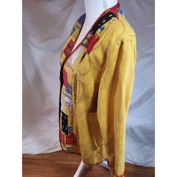 VTG Canvasbacks Lutton & Horsfield Blazer Gold‎ Patchwork Art to Wear Sz Small - Picture 4 of 9